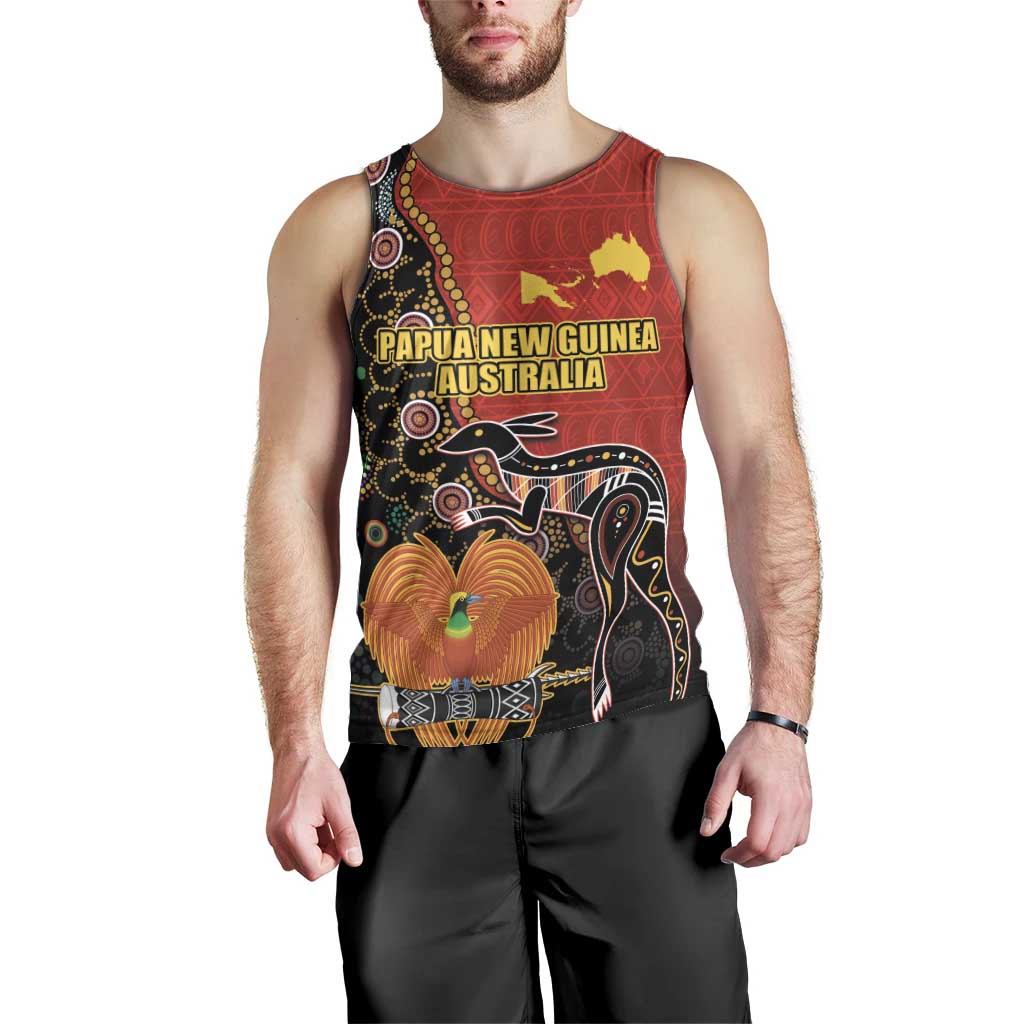 Personalised Papua New Guinea and Australia Together Men Tank Top Bird-of-paradise and Kangaroo with Aboriginal Pattern