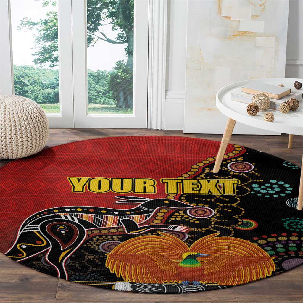 Personalised Papua New Guinea and Australia Together Round Carpet Bird-of-paradise and Kangaroo with Aboriginal Pattern