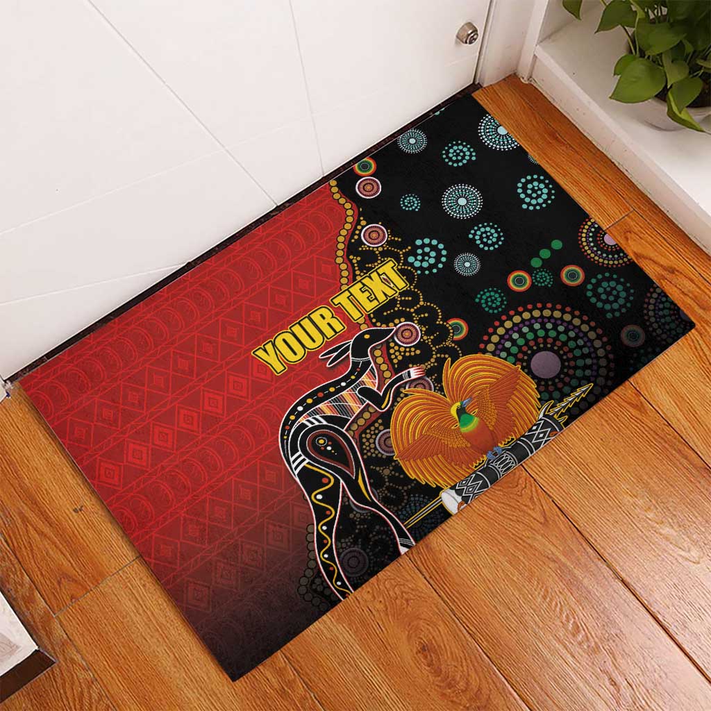 Personalised Papua New Guinea and Australia Together Rubber Doormat Bird-of-paradise and Kangaroo with Aboriginal Pattern