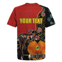 Personalised Papua New Guinea and Australia Together Rugby Jersey Bird-of-paradise and Kangaroo with Aboriginal Pattern