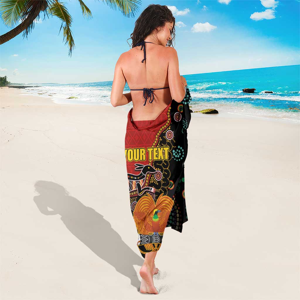 Personalised Papua New Guinea and Australia Together Sarong Bird-of-paradise and Kangaroo with Aboriginal Pattern