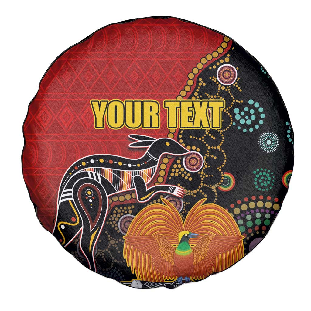 Personalised Papua New Guinea and Australia Together Spare Tire Cover Bird-of-paradise and Kangaroo with Aboriginal Pattern
