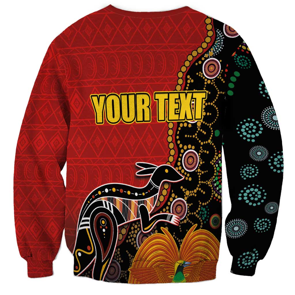 Personalised Papua New Guinea and Australia Together Sweatshirt Bird-of-paradise and Kangaroo with Aboriginal Pattern