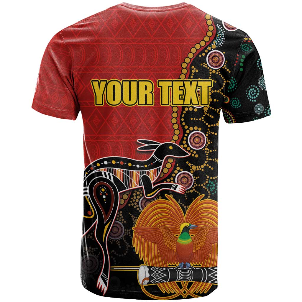 Personalised Papua New Guinea and Australia Together T Shirt Bird-of-paradise and Kangaroo with Aboriginal Pattern
