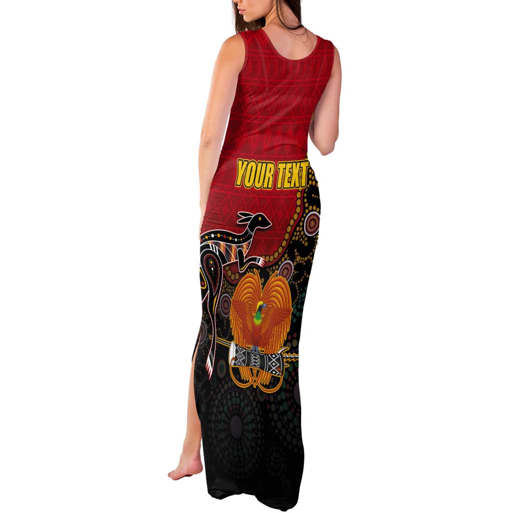 Personalised Papua New Guinea and Australia Together Tank Maxi Dress Bird-of-paradise and Kangaroo with Aboriginal Pattern