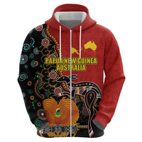 Personalised Papua New Guinea and Australia Together Zip Hoodie Bird-of-paradise and Kangaroo with Aboriginal Pattern