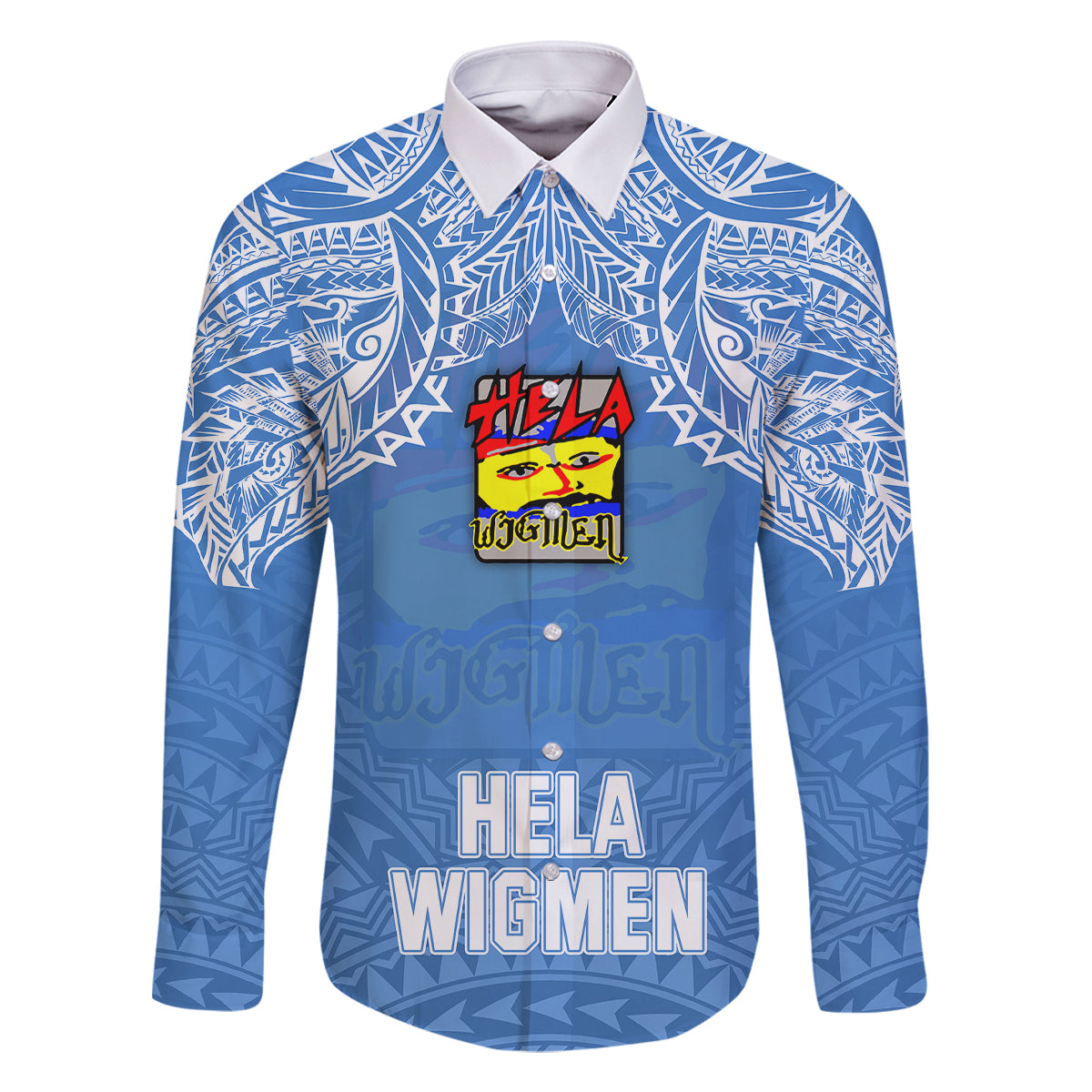Hela Wigmen Rugby Family Matching Off Shoulder Short Dress and Hawaiian Shirt Papua New Guinea Polynesian Tattoo LT03 Dad's Shirt - Long Sleeve Blue - Polynesian Pride