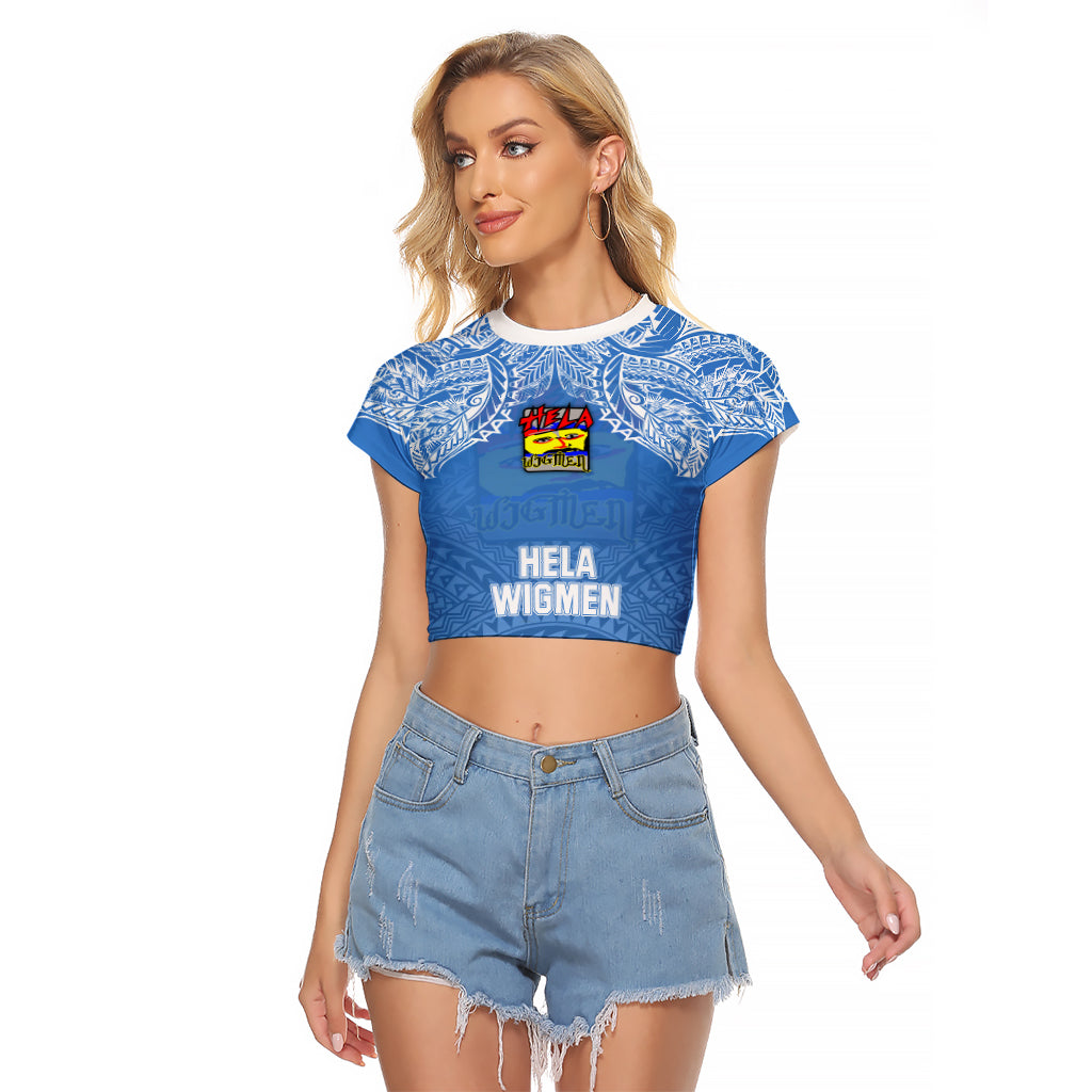 Hela Wigmen Rugby Raglan Cropped T Shirt Papua New Guinea Polynesian Tattoo LT03 Female Blue - Polynesian Pride