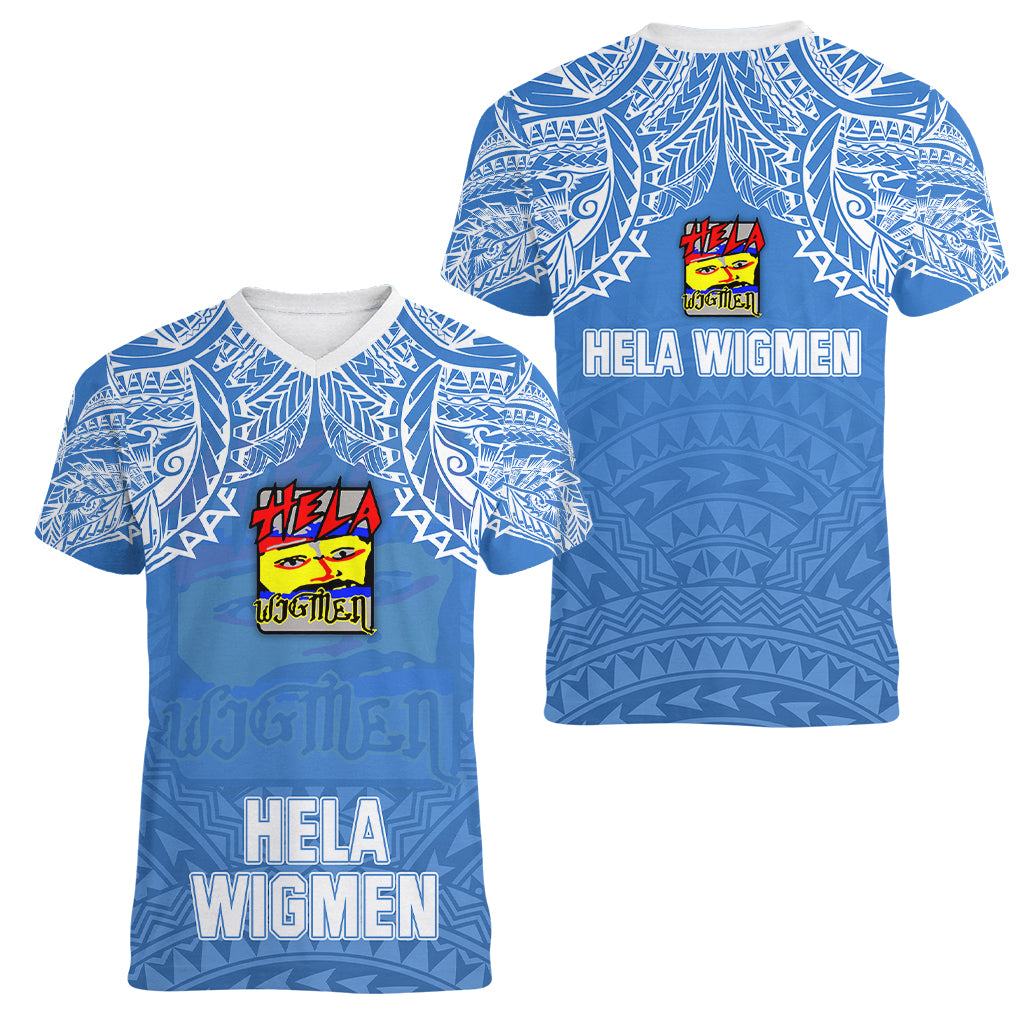 Hela Wigmen Rugby Women V Neck T Shirt Papua New Guinea Polynesian Tattoo LT03 - Polynesian Pride