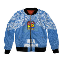 Custom Hela Wigmen Rugby Bomber Jacket Papua New Guinea Polynesian Tattoo LT03 Unisex Blue - Polynesian Pride