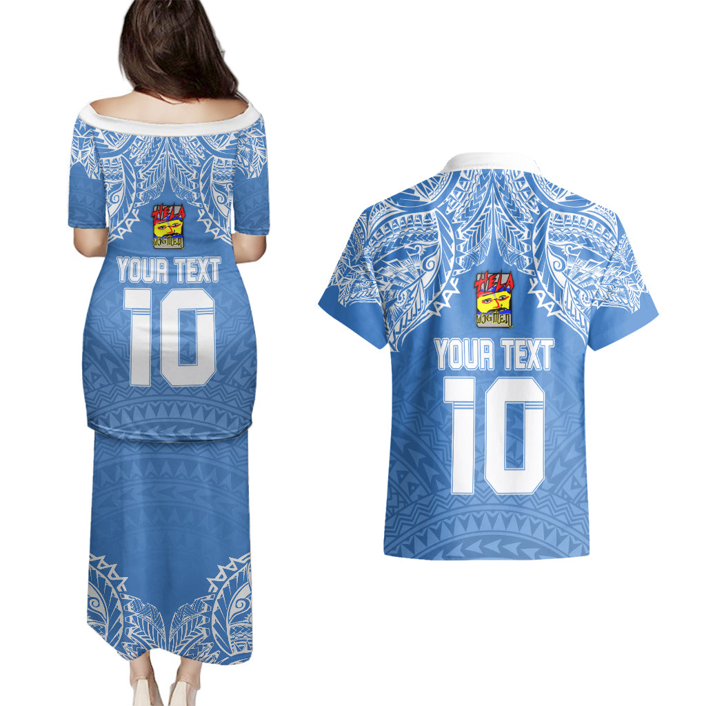 Custom Hela Wigmen Rugby Couples Matching Puletasi Dress and Hawaiian Shirt Papua New Guinea Polynesian Tattoo LT03 - Polynesian Pride