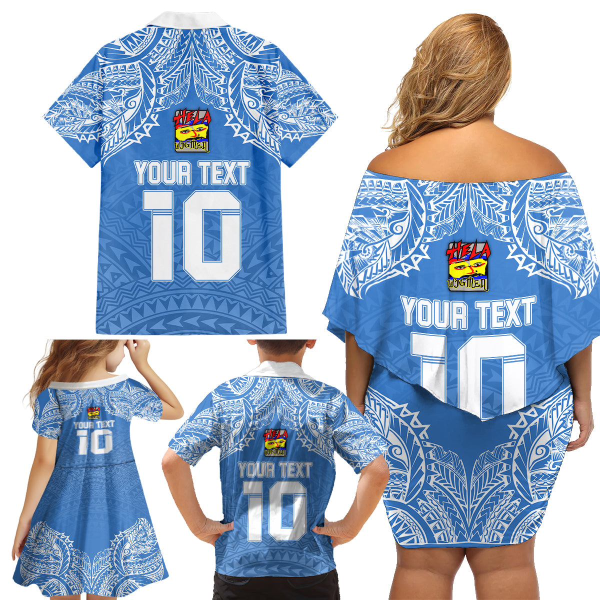 Custom Hela Wigmen Rugby Family Matching Off Shoulder Short Dress and Hawaiian Shirt Papua New Guinea Polynesian Tattoo LT03 - Polynesian Pride