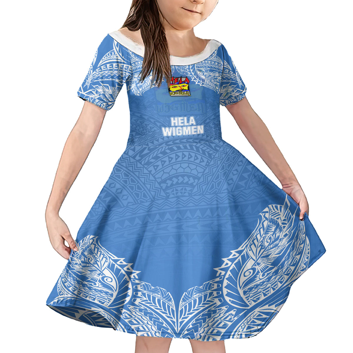 Custom Hela Wigmen Rugby Family Matching Tank Maxi Dress and Hawaiian Shirt Papua New Guinea Polynesian Tattoo LT03 Daughter's Dress Blue - Polynesian Pride
