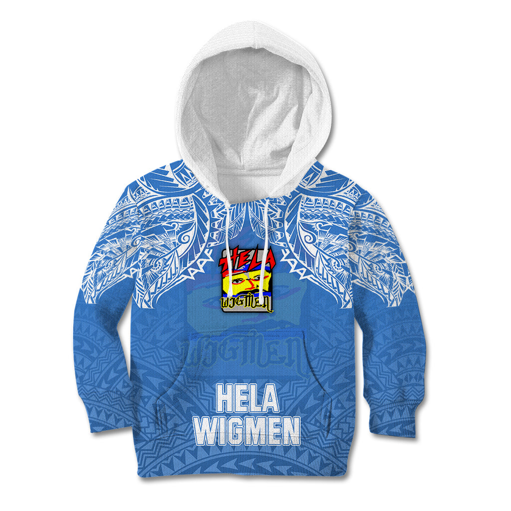 Custom Hela Wigmen Rugby Kid Hoodie Papua New Guinea Polynesian Tattoo LT03 Blue - Polynesian Pride