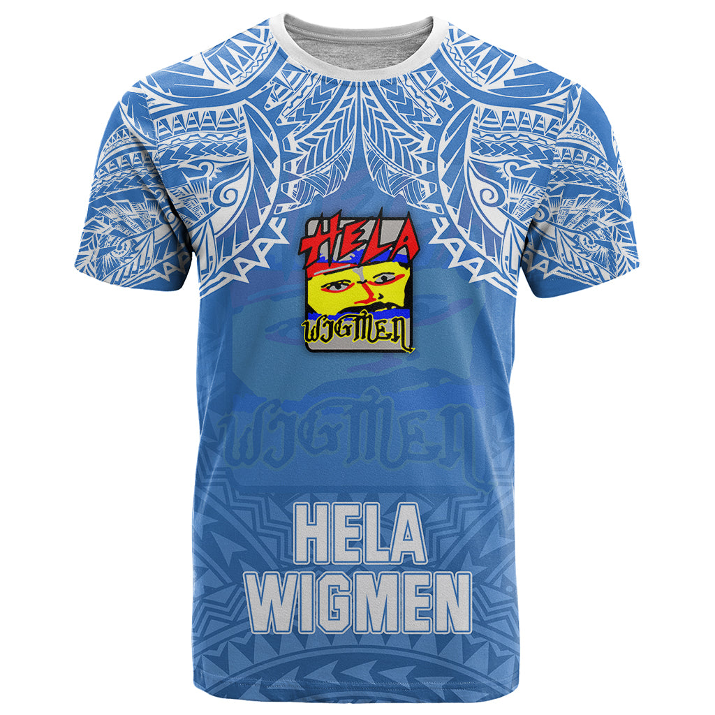 Custom Hela Wigmen Rugby T Shirt Papua New Guinea Polynesian Tattoo LT03 Blue - Polynesian Pride