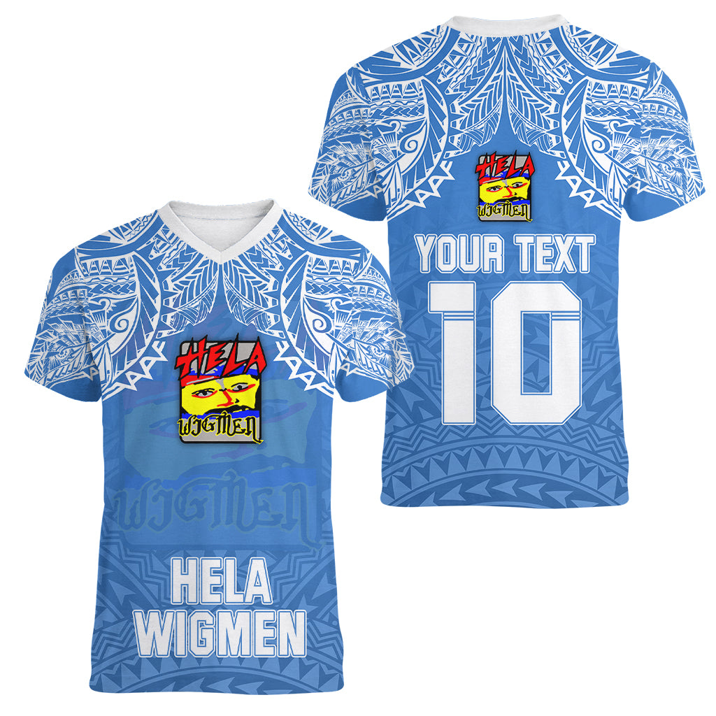 Custom Hela Wigmen Rugby Women V Neck T Shirt Papua New Guinea Polynesian Tattoo LT03 - Polynesian Pride