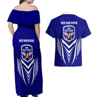 Kimbe Cutters Rugby Couples Matching Off Shoulder Maxi Dress and Hawaiian Shirt Papua New Guinea Polynesian Tattoo Blue Version LT03 - Polynesian Pride