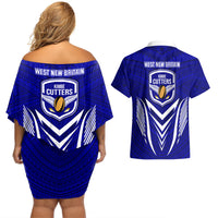 Kimbe Cutters Rugby Couples Matching Off Shoulder Short Dress and Hawaiian Shirt Papua New Guinea Polynesian Tattoo Blue Version LT03 - Polynesian Pride