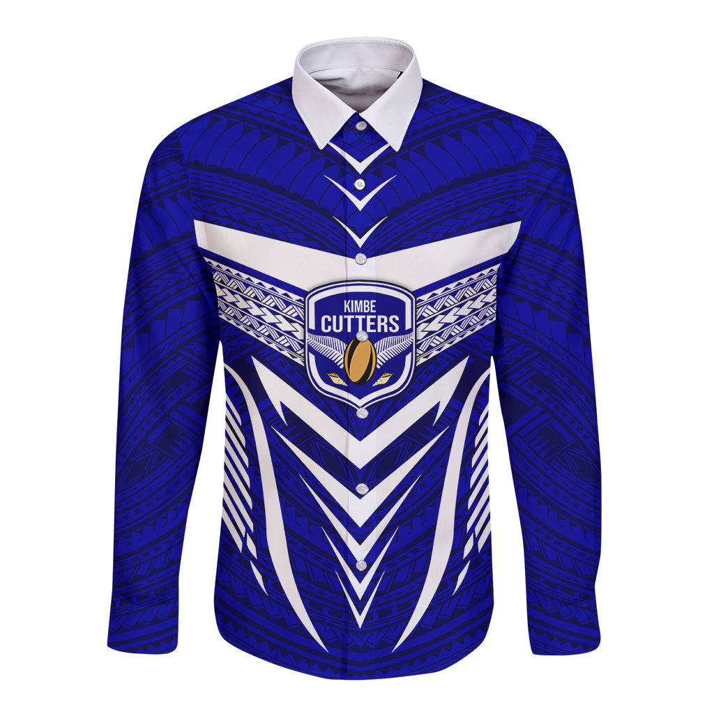 Kimbe Cutters Rugby Long Sleeve Button Shirt Papua New Guinea Polynesian Tattoo Blue Version LT03 Unisex Blue - Polynesian Pride