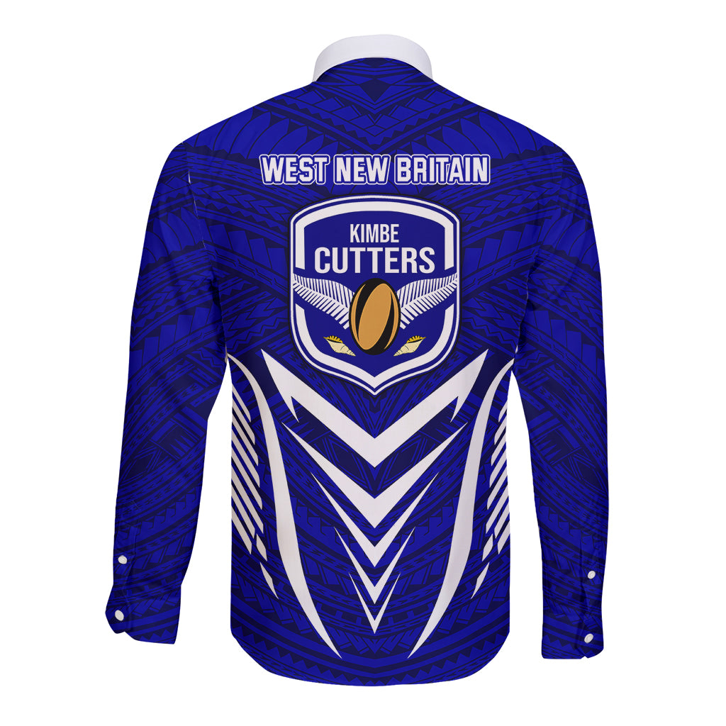 Kimbe Cutters Rugby Long Sleeve Button Shirt Papua New Guinea Polynesian Tattoo Blue Version LT03 - Polynesian Pride