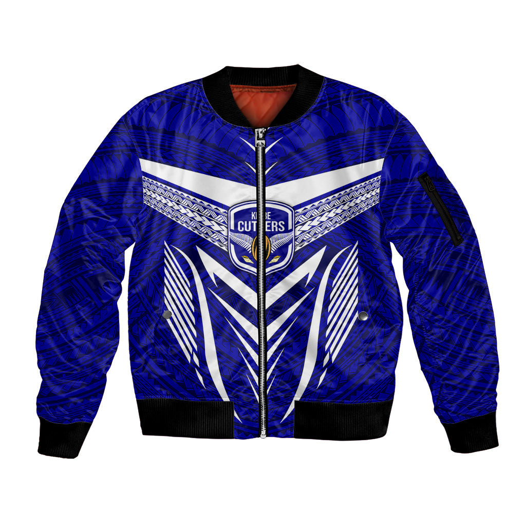 Kimbe Cutters Rugby Sleeve Zip Bomber Jacket Papua New Guinea Polynesian Tattoo Blue Version LT03 Unisex Blue - Polynesian Pride