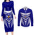 Custom Kimbe Cutters Rugby Couples Matching Long Sleeve Bodycon Dress and Long Sleeve Button Shirts Papua New Guinea Polynesian Tattoo Blue Version LT03 Blue - Polynesian Pride