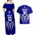 Custom Kimbe Cutters Rugby Couples Matching Off Shoulder Maxi Dress and Hawaiian Shirt Papua New Guinea Polynesian Tattoo Blue Version LT03 - Polynesian Pride