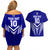 Custom Kimbe Cutters Rugby Couples Matching Off Shoulder Short Dress and Hawaiian Shirt Papua New Guinea Polynesian Tattoo Blue Version LT03 - Polynesian Pride