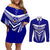 Custom Kimbe Cutters Rugby Couples Matching Off Shoulder Short Dress and Long Sleeve Button Shirts Papua New Guinea Polynesian Tattoo Blue Version LT03 Blue - Polynesian Pride