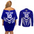 Custom Kimbe Cutters Rugby Couples Matching Off Shoulder Short Dress and Long Sleeve Button Shirts Papua New Guinea Polynesian Tattoo Blue Version LT03 - Polynesian Pride