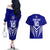 Custom Kimbe Cutters Rugby Couples Matching Off The Shoulder Long Sleeve Dress and Hawaiian Shirt Papua New Guinea Polynesian Tattoo Blue Version LT03 - Polynesian Pride