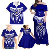 Custom Kimbe Cutters Rugby Family Matching Off Shoulder Maxi Dress and Hawaiian Shirt Papua New Guinea Polynesian Tattoo Blue Version LT03 - Polynesian Pride
