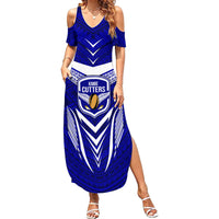 Custom Kimbe Cutters Rugby Family Matching Summer Maxi Dress and Hawaiian Shirt Papua New Guinea Polynesian Tattoo Blue Version LT03 Mom's Dress Blue - Polynesian Pride