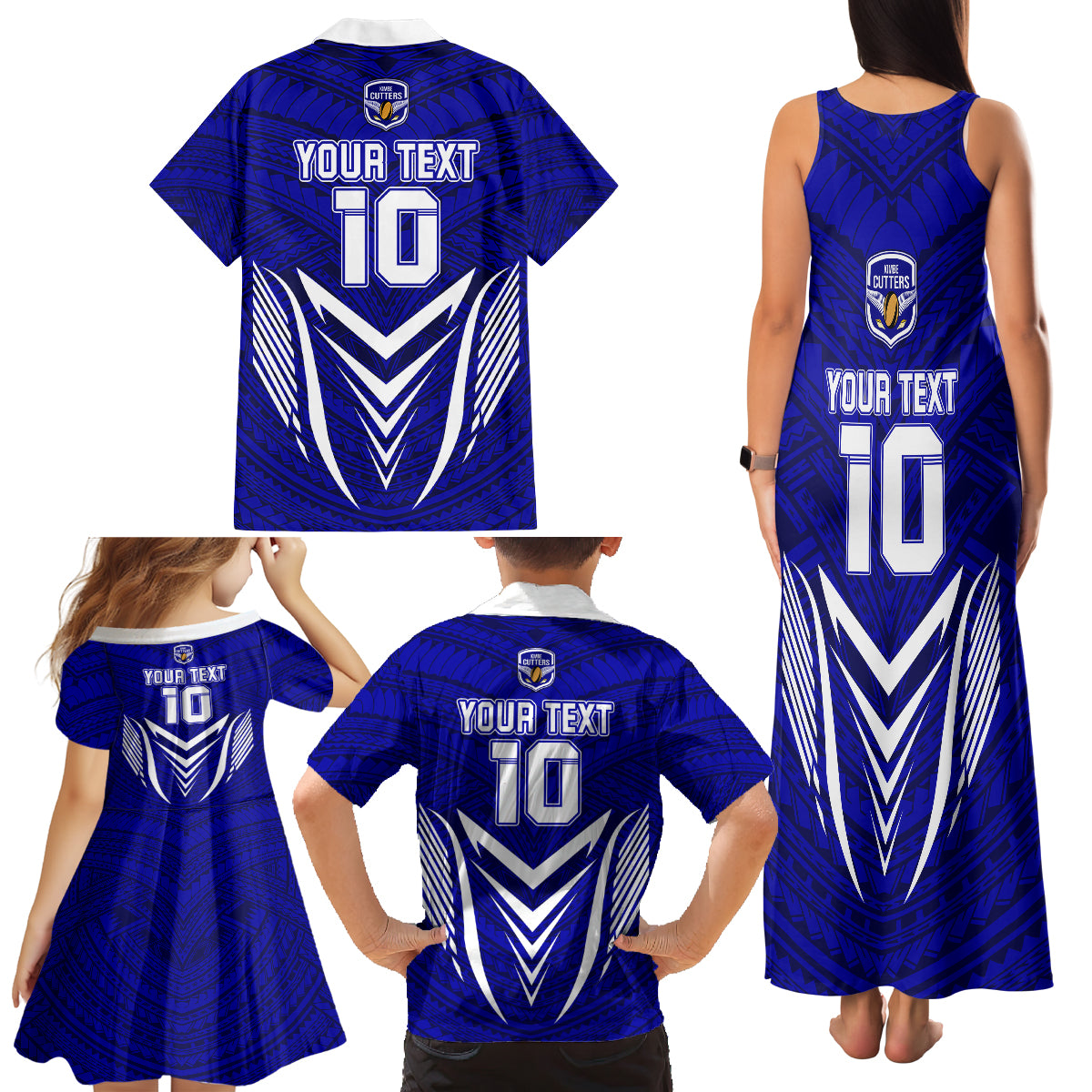 Custom Kimbe Cutters Rugby Family Matching Tank Maxi Dress and Hawaiian Shirt Papua New Guinea Polynesian Tattoo Blue Version LT03 - Polynesian Pride