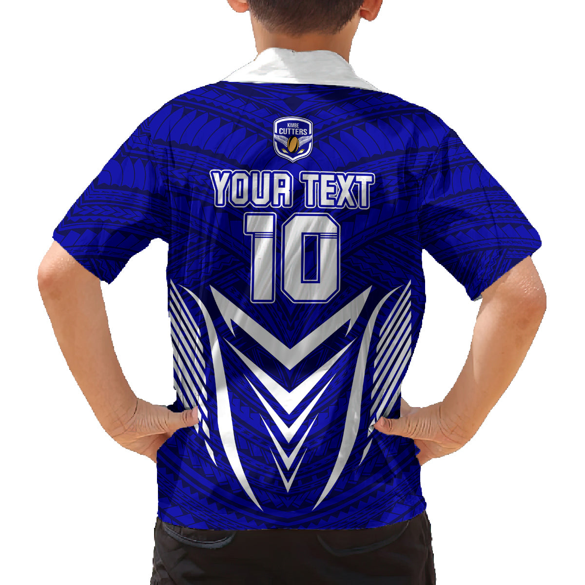 Custom Kimbe Cutters Rugby Kid Hawaiian Shirt Papua New Guinea Polynesian Tattoo Blue Version LT03 - Polynesian Pride