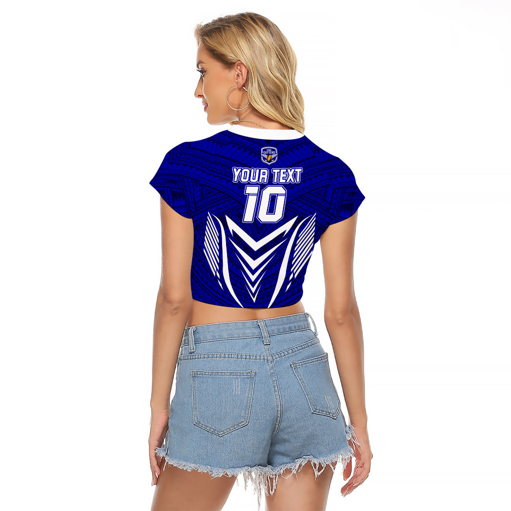Custom Kimbe Cutters Rugby Raglan Cropped T Shirt Papua New Guinea Polynesian Tattoo Blue Version LT03 - Polynesian Pride
