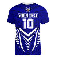 Custom Kimbe Cutters Rugby Women V Neck T Shirt Papua New Guinea Polynesian Tattoo Blue Version LT03 - Polynesian Pride