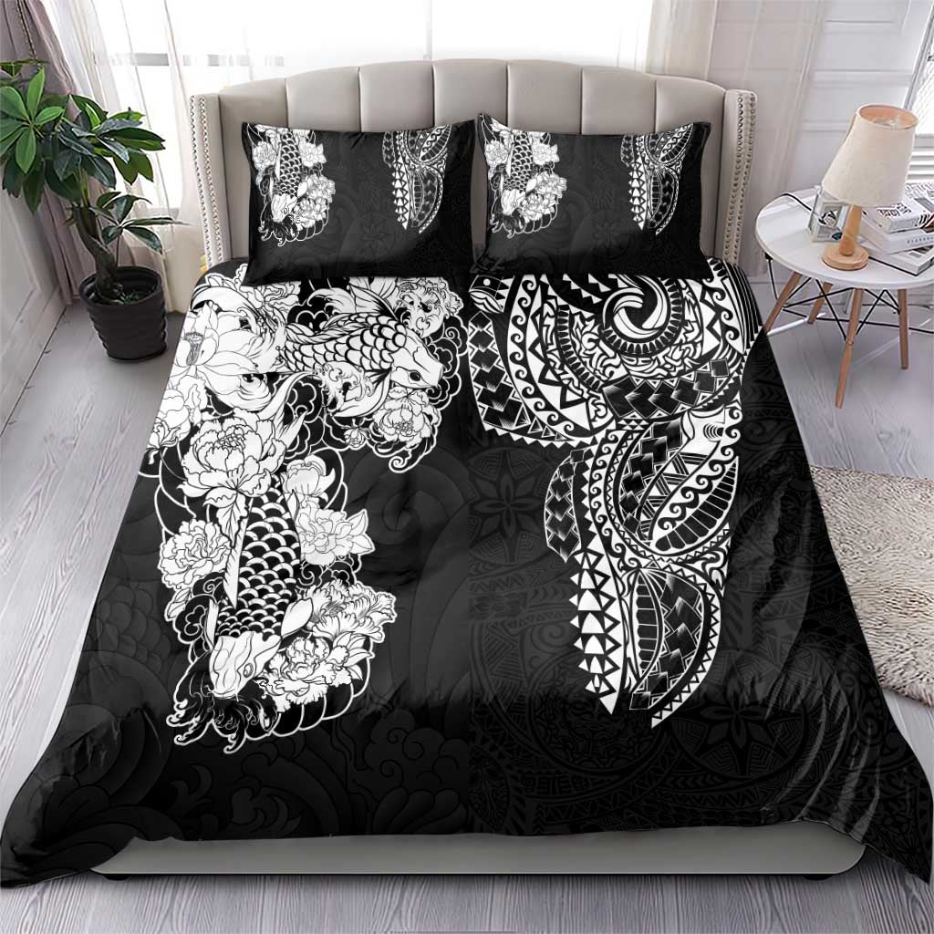 Japanese Irezumi and Hawaiian Polynesian Art Tattoo Bedding Set Black Color - Polynesian Pride