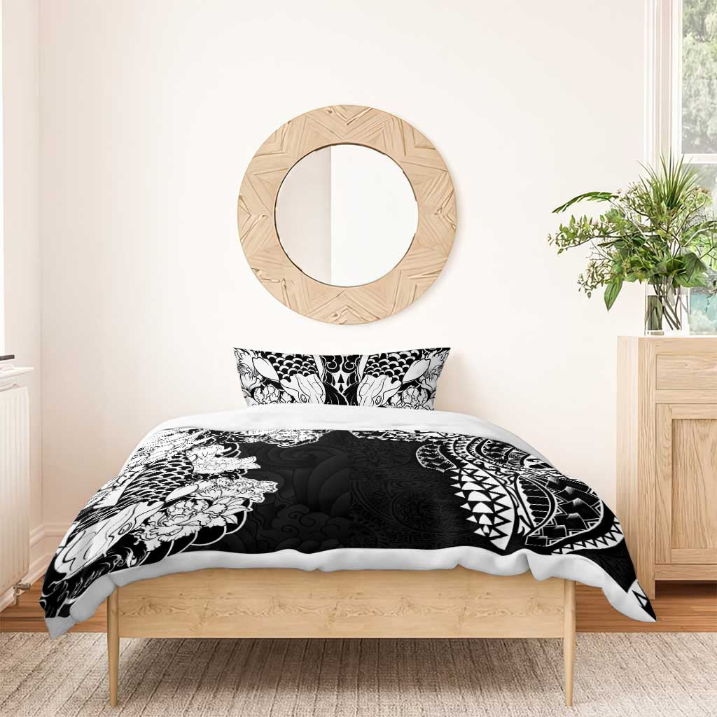 Japanese Irezumi and Hawaiian Polynesian Art Tattoo Bedding Set Black Color - Polynesian Pride