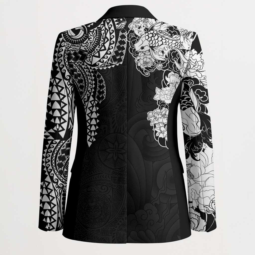 Japanese Irezumi and Hawaiian Polynesian Art Tattoo Blazer Black Color - Polynesian Pride