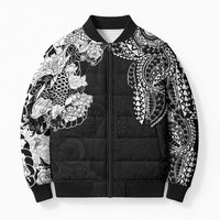 Japanese Irezumi and Hawaiian Polynesian Art Tattoo Bomber Puffer Jacket Black Color - Polynesian Pride