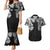 Japanese Irezumi and Hawaiian Polynesian Art Tattoo Couples Matching Mermaid Dress and Hawaiian Shirt Black Color - Polynesian Pride