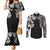 Japanese Irezumi and Hawaiian Polynesian Art Tattoo Couples Matching Mermaid Dress and Long Sleeve Button Shirt Black Color - Polynesian Pride