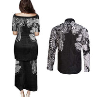 Japanese Irezumi and Hawaiian Polynesian Art Tattoo Couples Matching Puletasi and Long Sleeve Button Shirt Black Color - Polynesian Pride