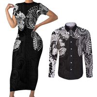 Japanese Irezumi and Hawaiian Polynesian Art Tattoo Couples Matching Short Sleeve Bodycon Dress and Long Sleeve Button Shirt Black Color - Polynesian Pride
