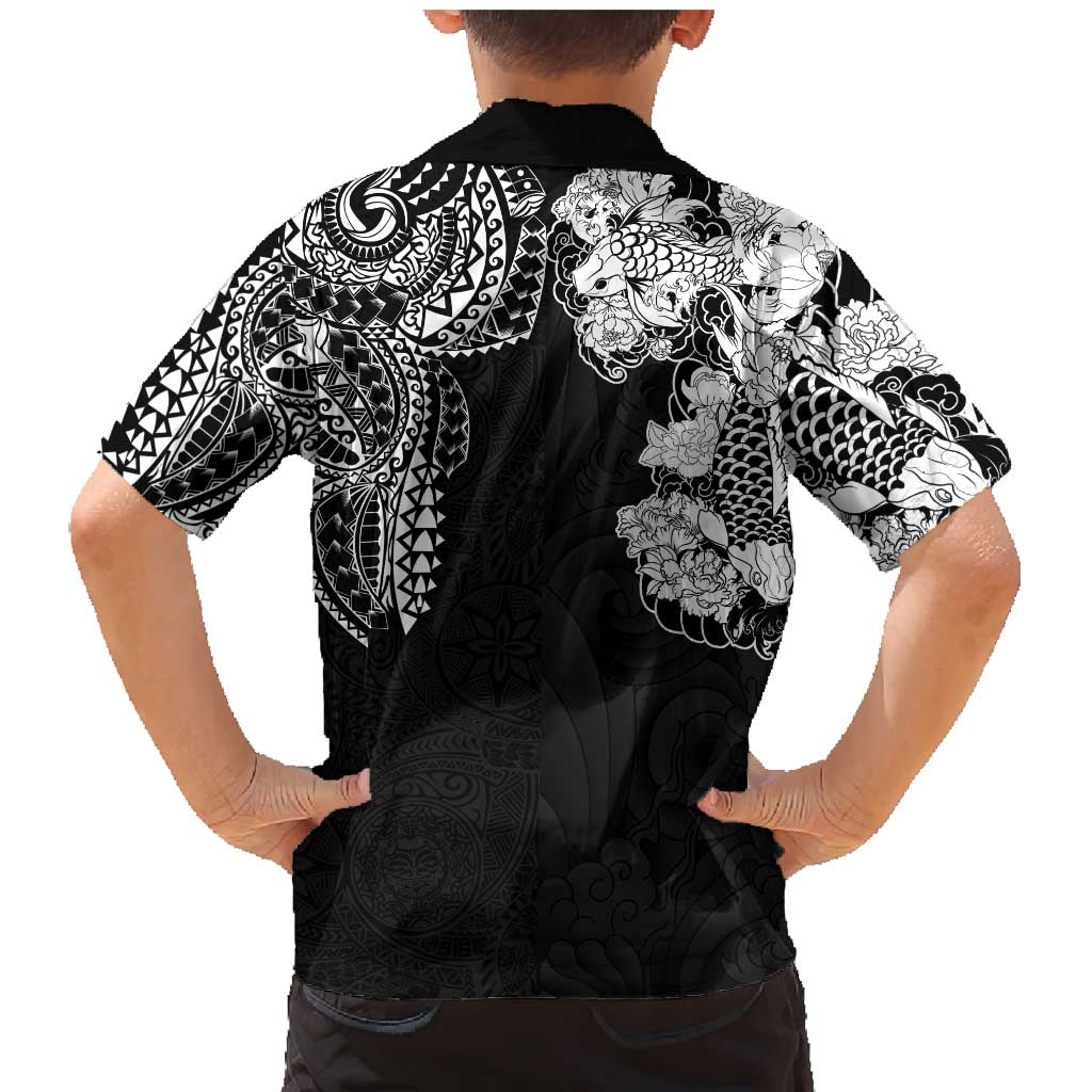 Japanese Irezumi and Hawaiian Polynesian Art Tattoo Family Matching Mermaid Dress and Hawaiian Shirt Black Color - Polynesian Pride