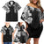 Japanese Irezumi and Hawaiian Polynesian Art Tattoo Family Matching Off Shoulder Short Dress and Hawaiian Shirt Black Color - Polynesian Pride