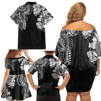 Japanese Irezumi and Hawaiian Polynesian Art Tattoo Family Matching Off Shoulder Short Dress and Hawaiian Shirt Black Color - Polynesian Pride