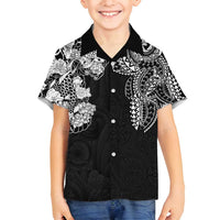 Japanese Irezumi and Hawaiian Polynesian Art Tattoo Family Matching Puletasi and Hawaiian Shirt Black Color - Polynesian Pride