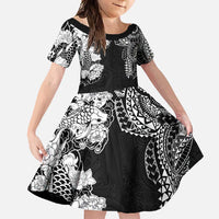 Japanese Irezumi and Hawaiian Polynesian Art Tattoo Family Matching Short Sleeve Bodycon Dress and Hawaiian Shirt Black Color - Polynesian Pride